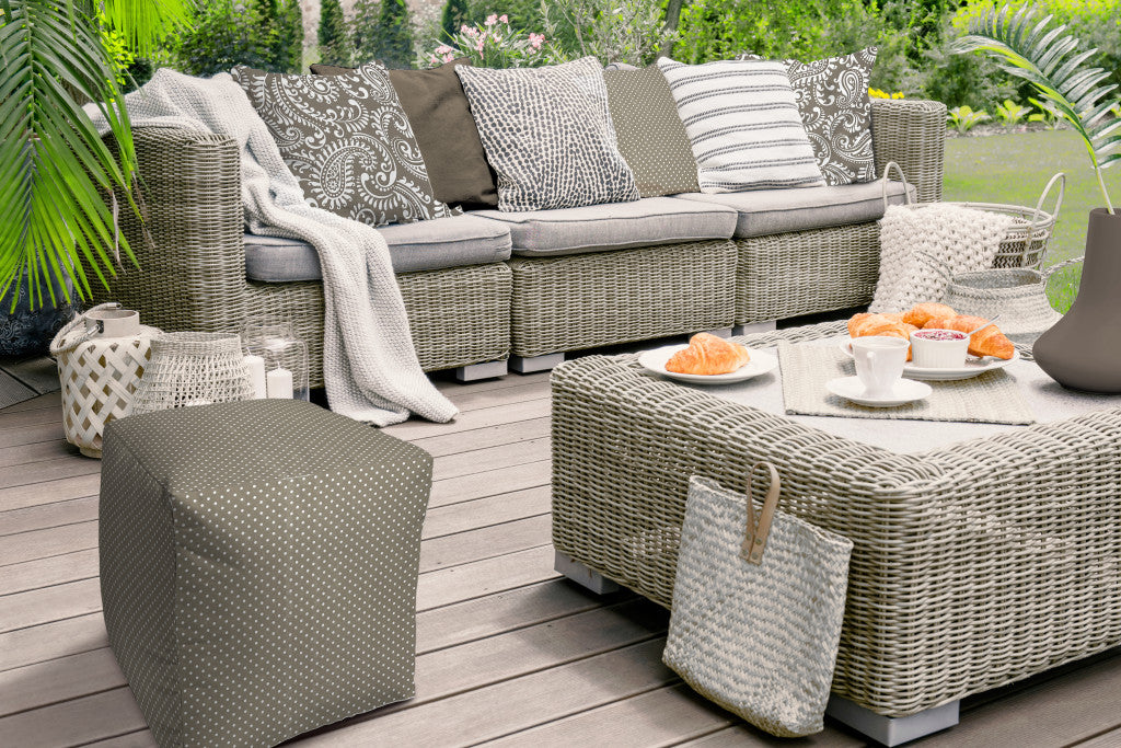 17" Yellow Polyester Cube Polka Dots Indoor Outdoor Pouf Ottoman
