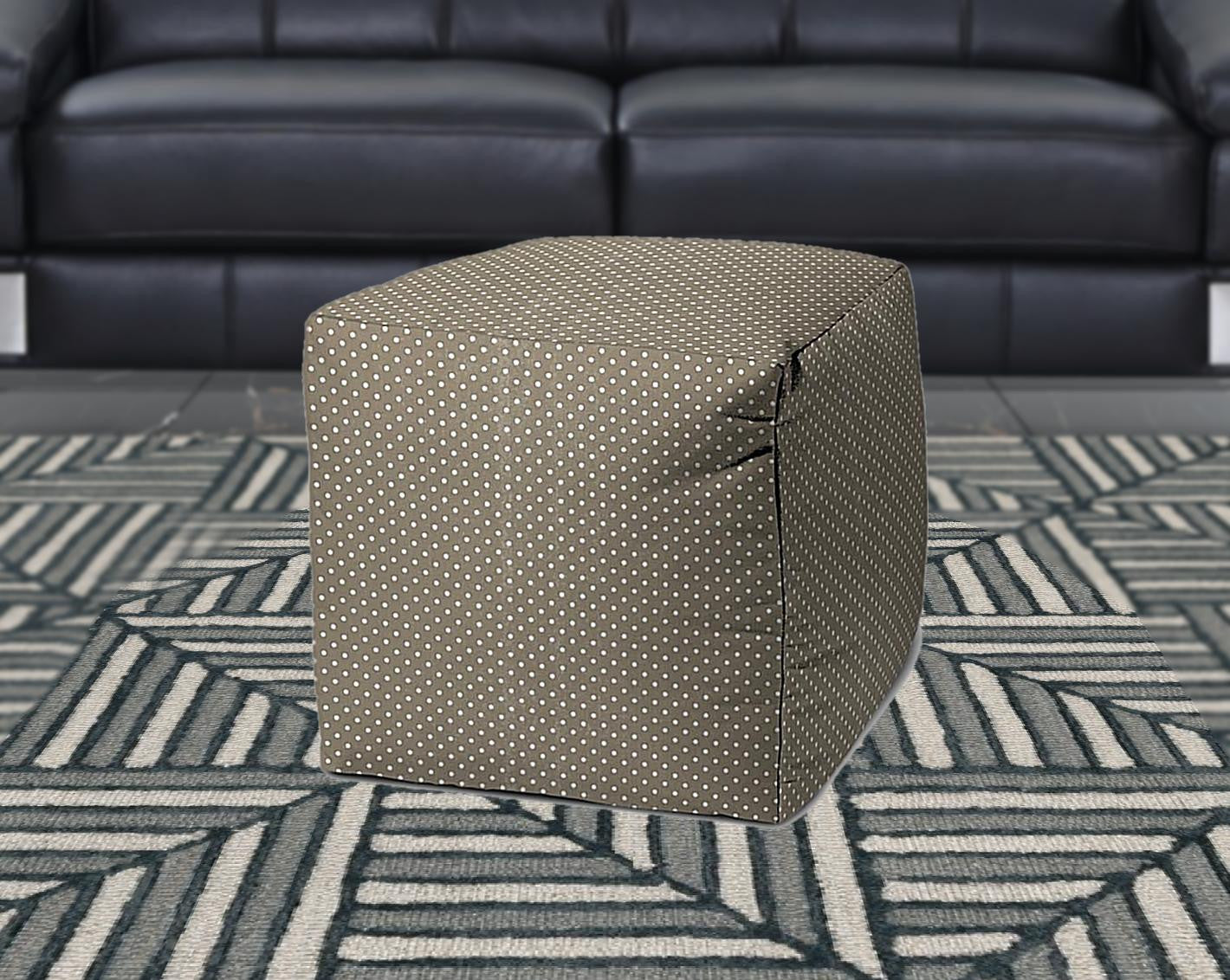 17" Yellow Polyester Cube Polka Dots Indoor Outdoor Pouf Ottoman