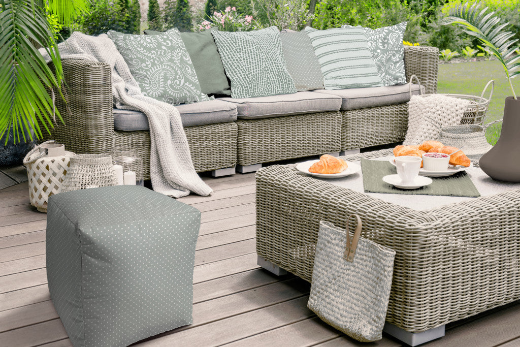 17" Yellow Polyester Cube Polka Dots Indoor Outdoor Pouf Ottoman