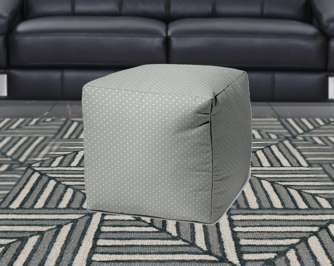 17" Yellow Polyester Cube Polka Dots Indoor Outdoor Pouf Ottoman