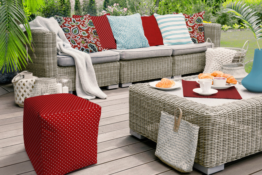 17" Yellow Polyester Cube Polka Dots Indoor Outdoor Pouf Ottoman