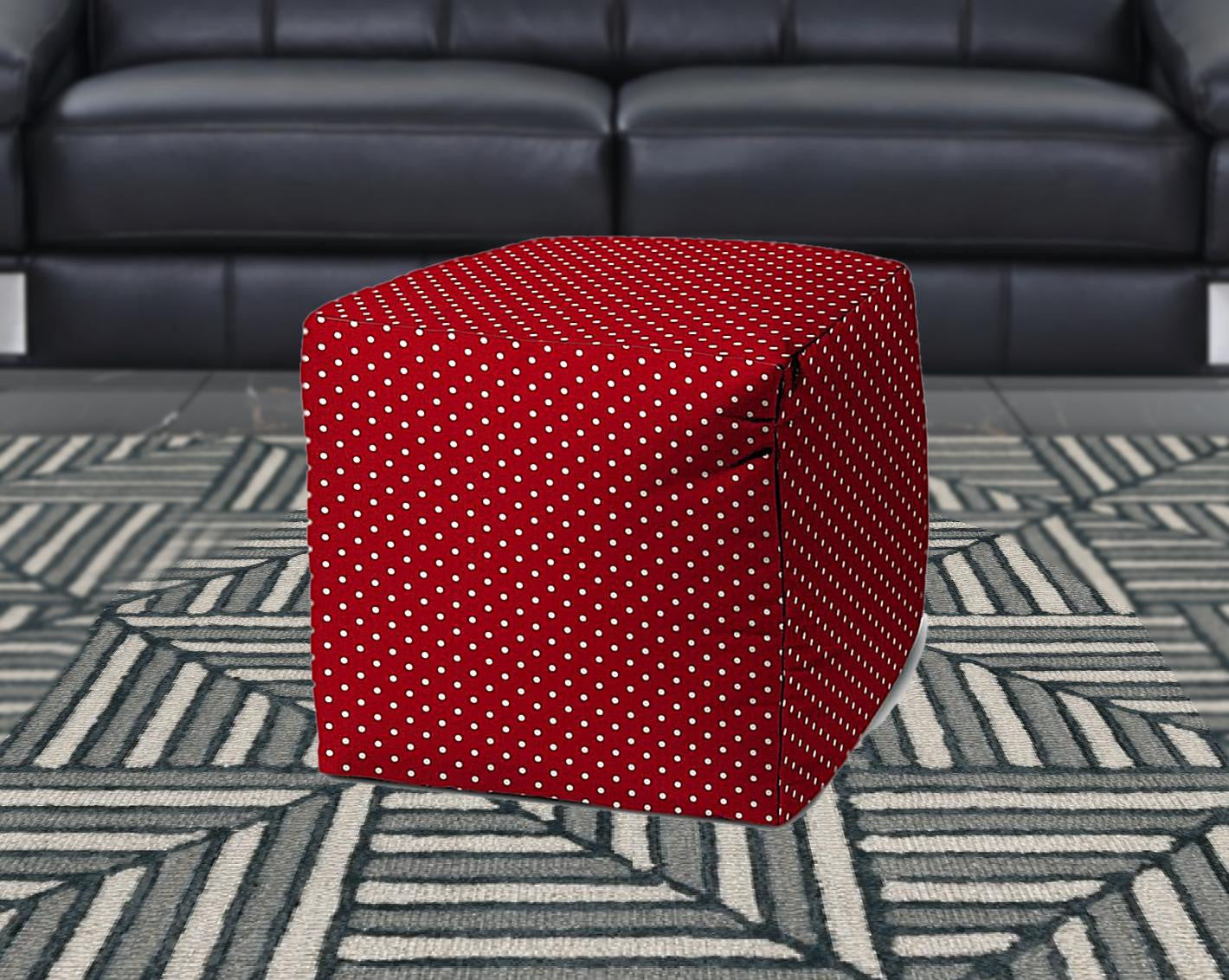 17" Yellow Polyester Cube Polka Dots Indoor Outdoor Pouf Ottoman