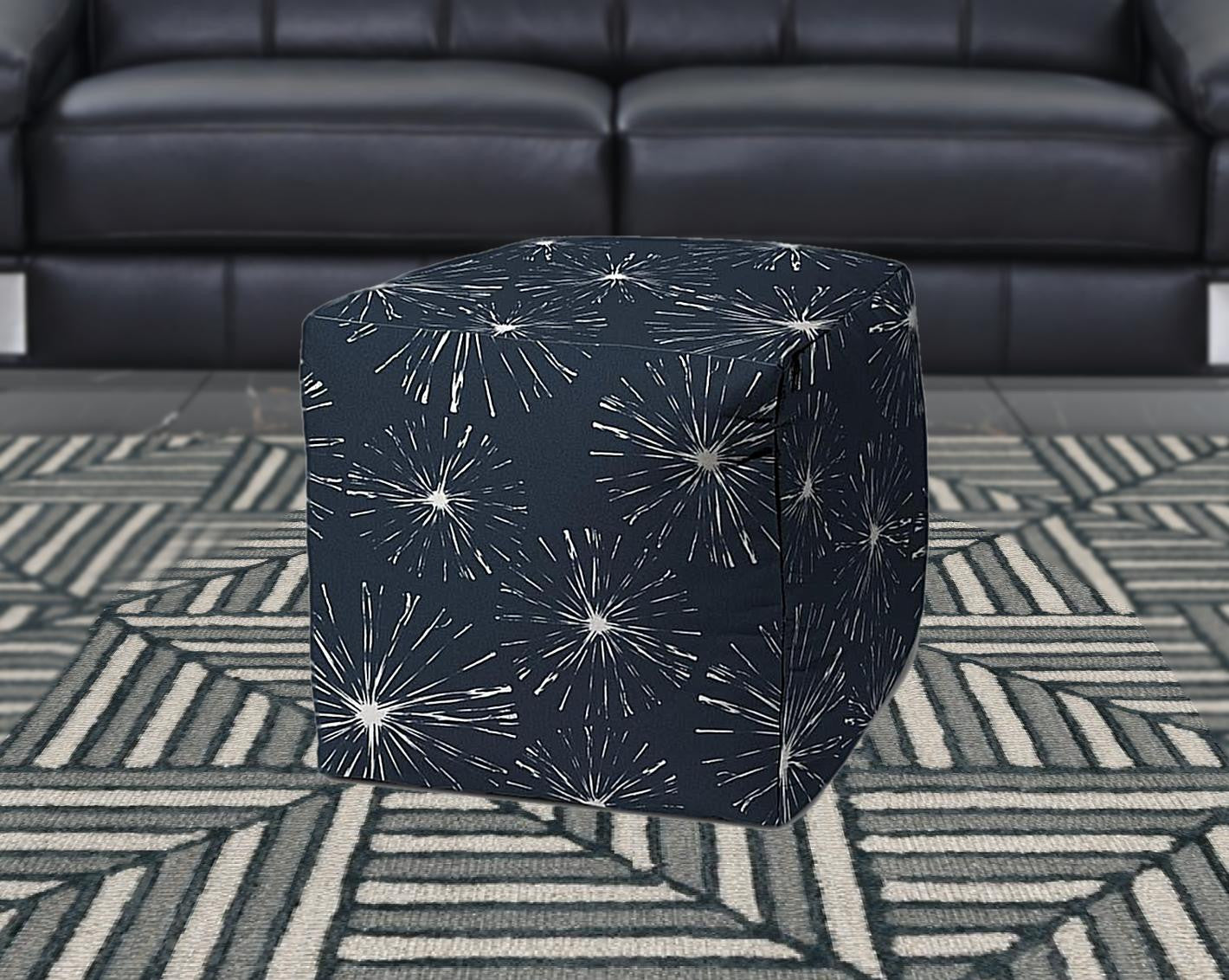 17" Blue Polyester Cube Geometric Indoor Outdoor Pouf Ottoman