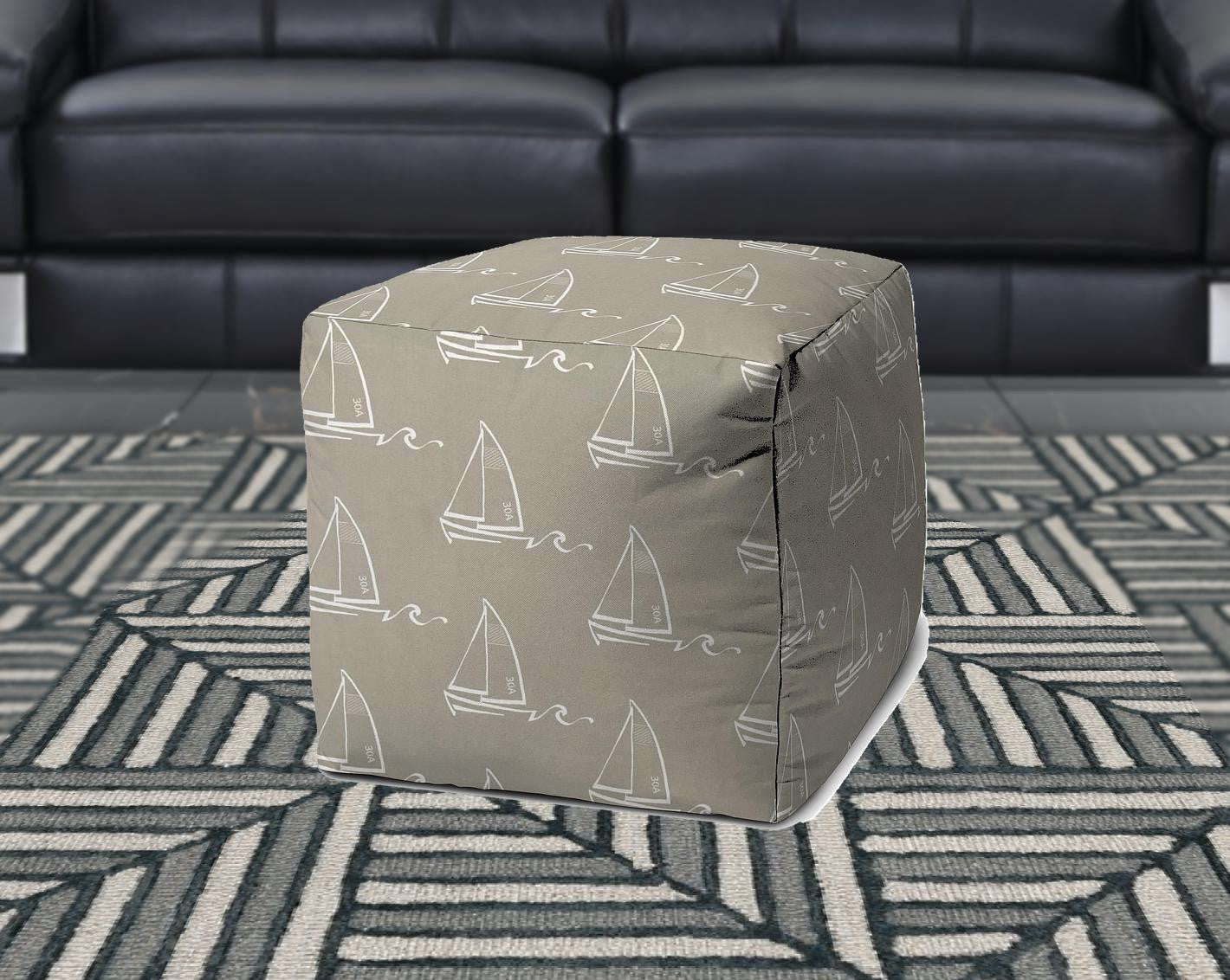 17" Taupe Polyester Cube Indoor Outdoor Pouf Ottoman
