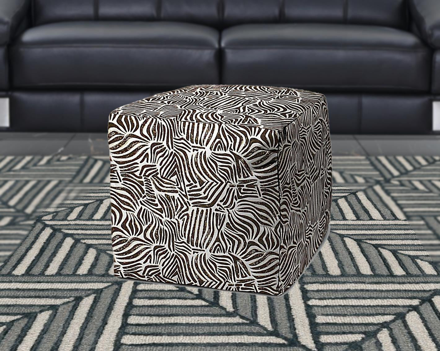 17" Black Polyester Cube Abstract Indoor Outdoor Pouf Ottoman