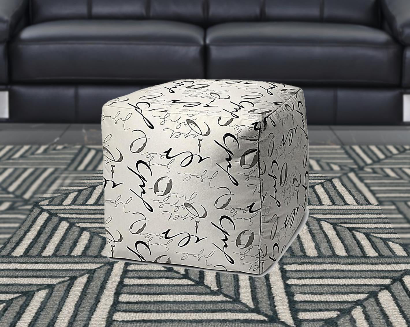 17" Gray Polyester Cube Indoor Outdoor Pouf Ottoman