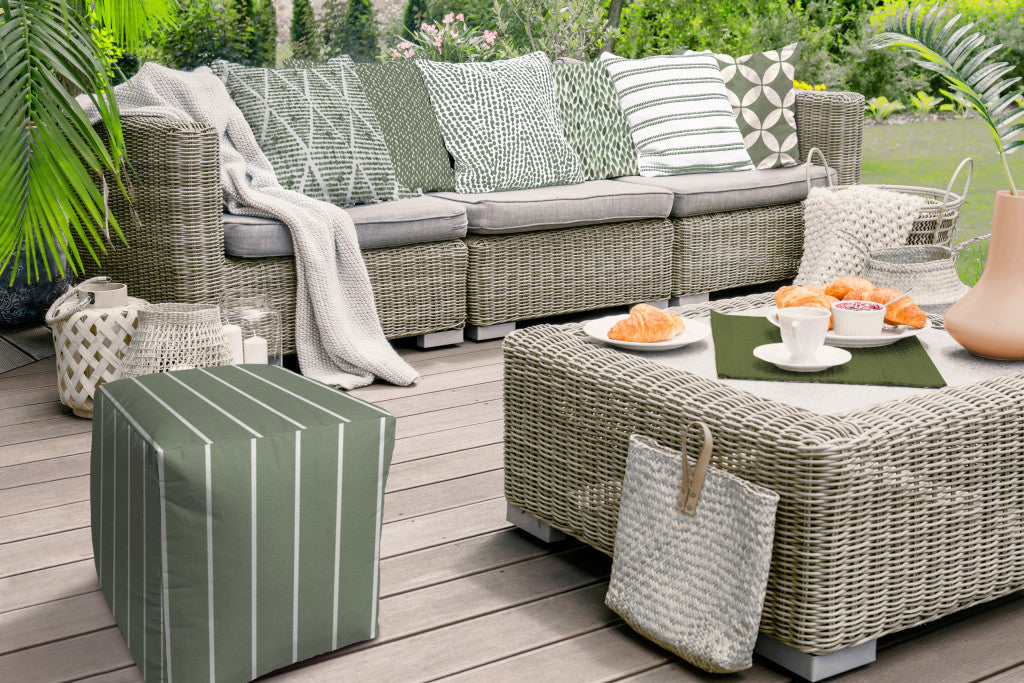 17" Gray Polyester Cube Striped Indoor Outdoor Pouf Ottoman