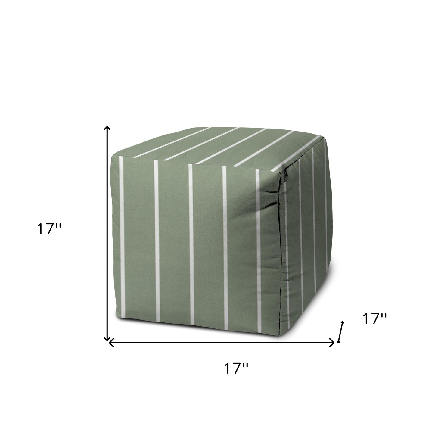 17" Gray Polyester Cube Striped Indoor Outdoor Pouf Ottoman