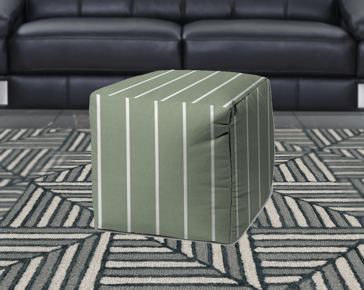 17" Gray Polyester Cube Striped Indoor Outdoor Pouf Ottoman