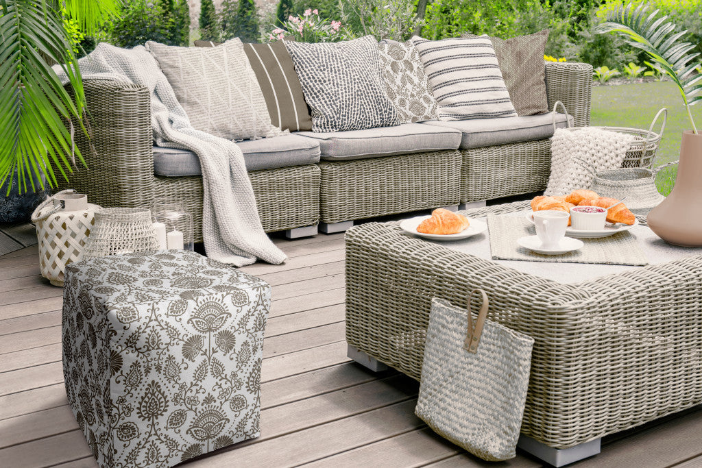 17" Taupe Polyester Cube Indoor Outdoor Pouf Ottoman