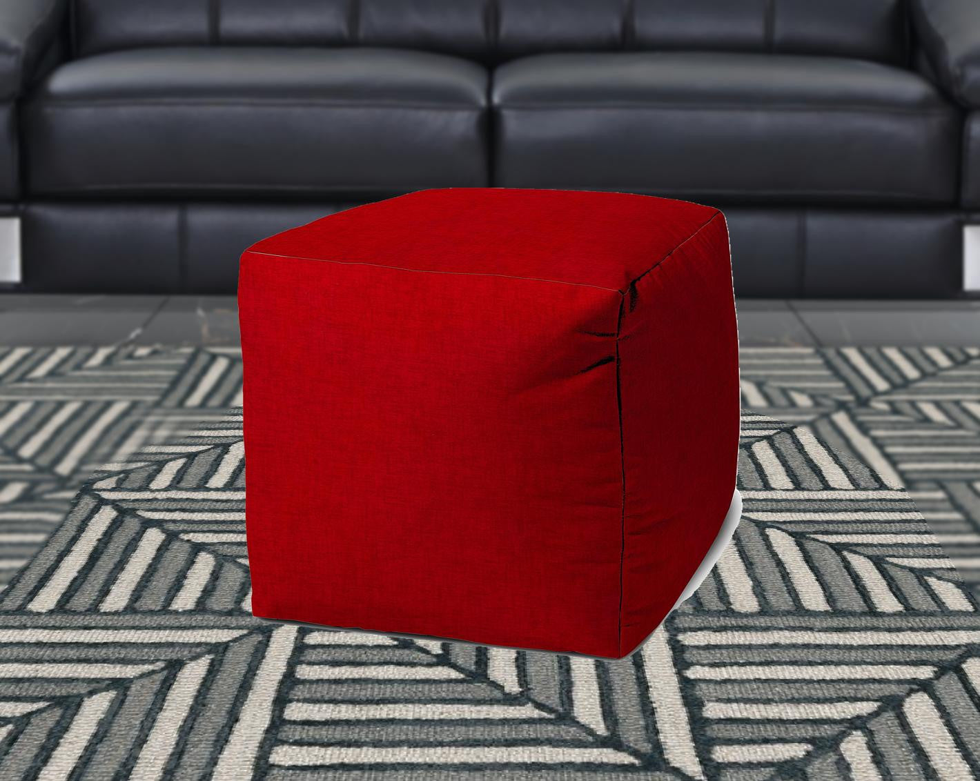 17" Red Polyester Cube Indoor Outdoor Pouf Ottoman