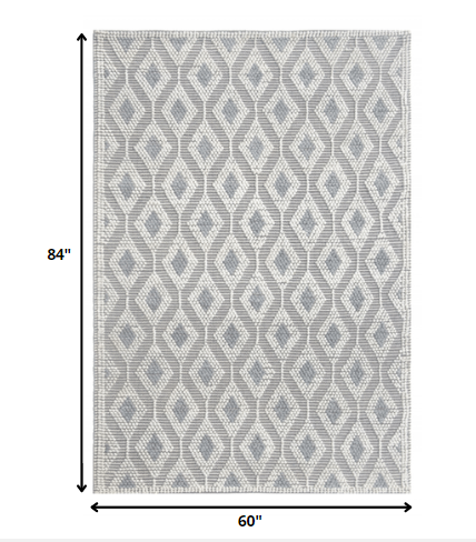 5' X 7' Gray Geometric Dhurrie Area Rug