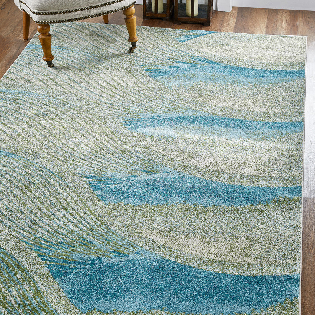 8' X 11' Blue Abstract Dhurrie Area Rug