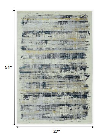 8' Blue Abstract Dhurrie Runner Rug