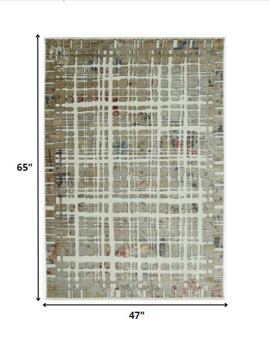 4' X 6' Ivory Abstract Dhurrie Area Rug