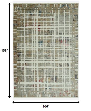 9' X 13' Ivory Abstract Dhurrie Area Rug