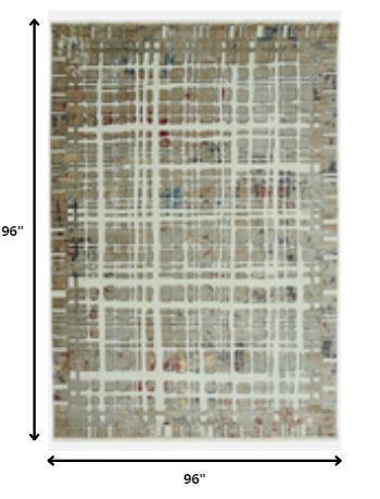 8' Ivory Round Abstract Dhurrie Area Rug