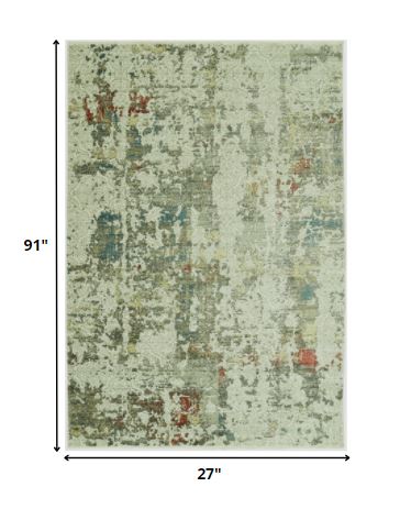 8' Ivory Abstract Dhurrie Runner Rug