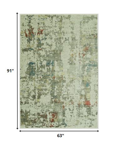 5' X 8' Ivory Abstract Dhurrie Area Rug