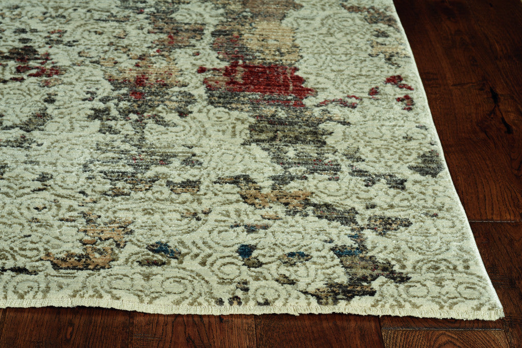 8' Ivory Round Abstract Dhurrie Area Rug