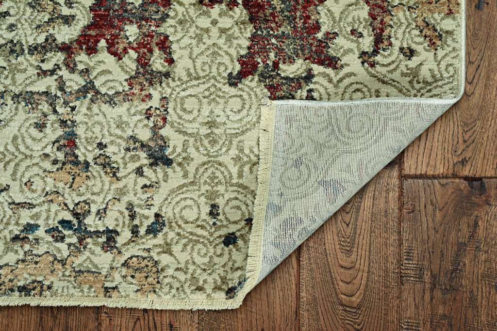 8' Ivory Round Abstract Dhurrie Area Rug