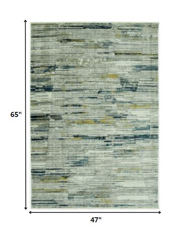 4' X 6' Blue And Ivory Abstract Dhurrie Area Rug