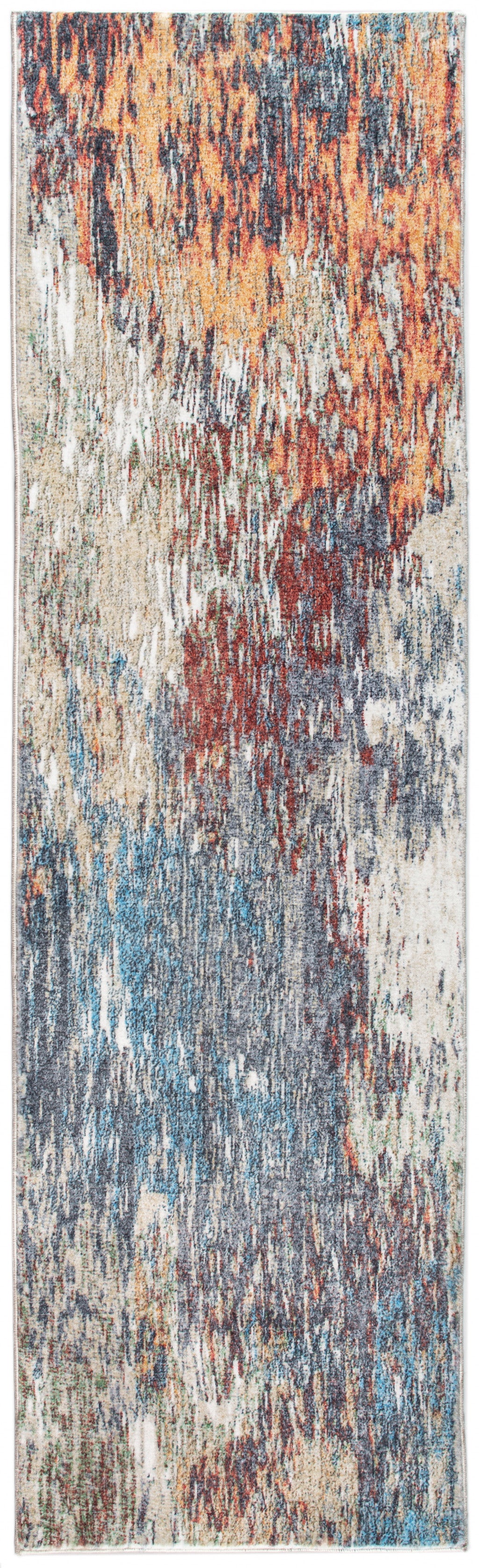 6' X 9' Blue And Beige Abstract Dhurrie Area Rug