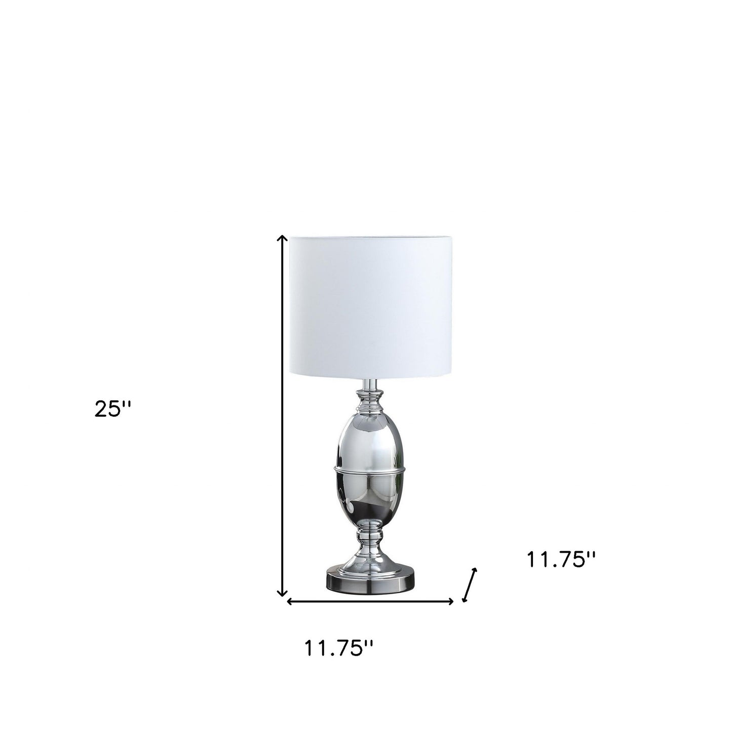 25" Silver Chrome Metal Standard Table Lamp With White Shade