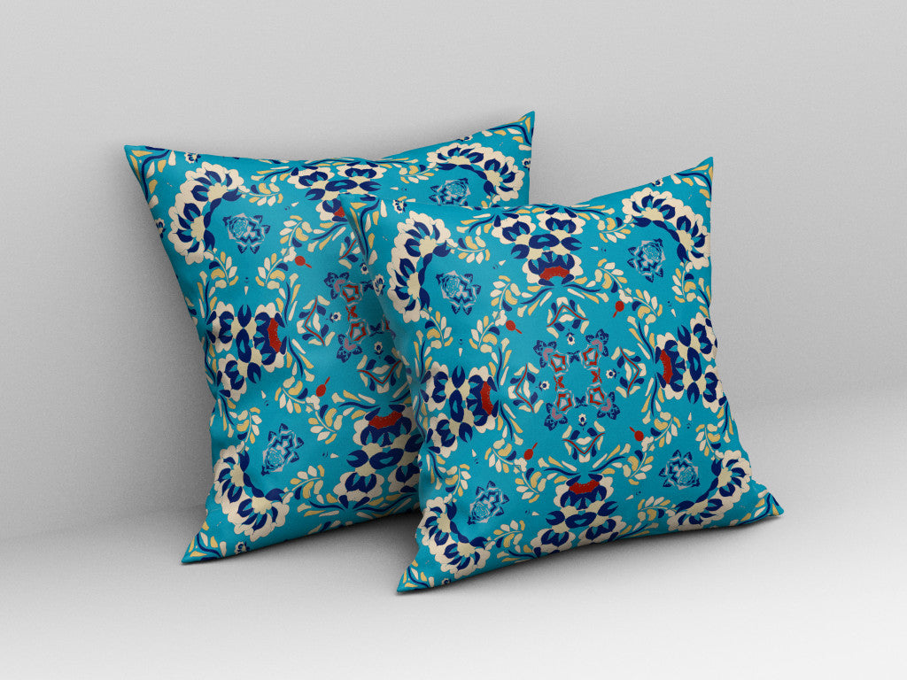 18" X 18" Blue Zippered Suede Geometric Throw Pillow