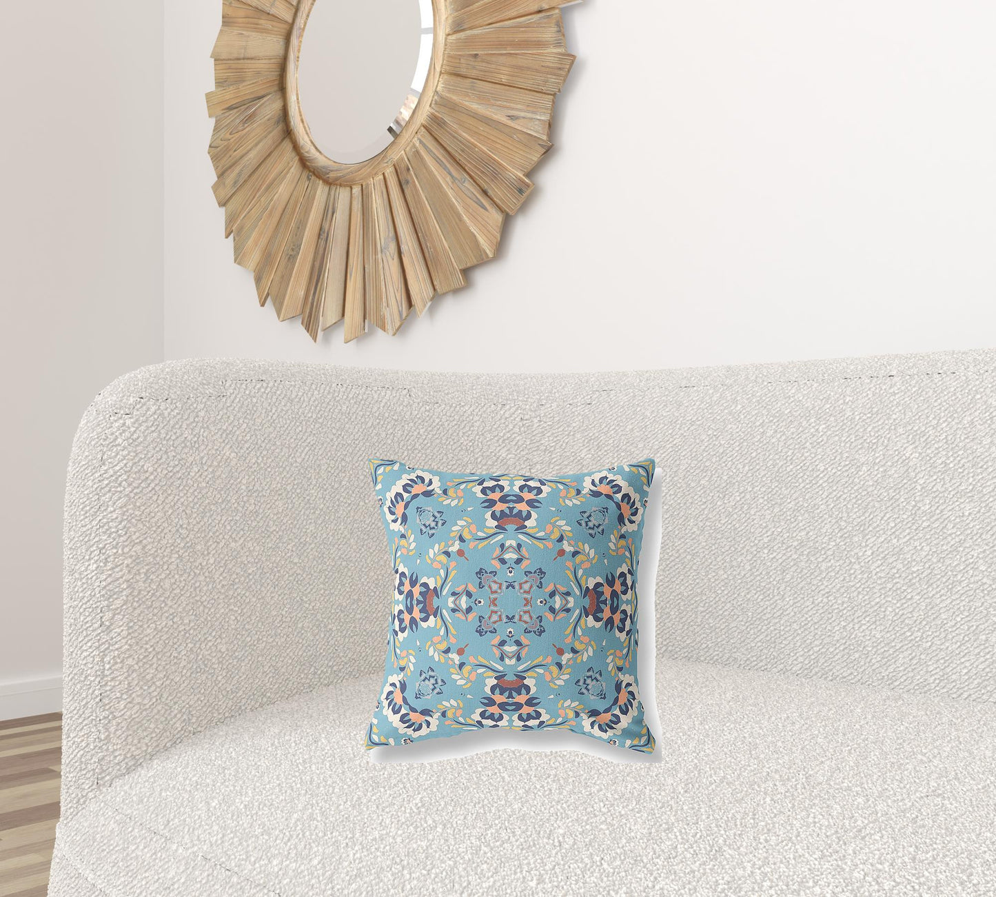 16" X 16" Gray And Blue Blown Seam Suede Geometric Throw Pillow