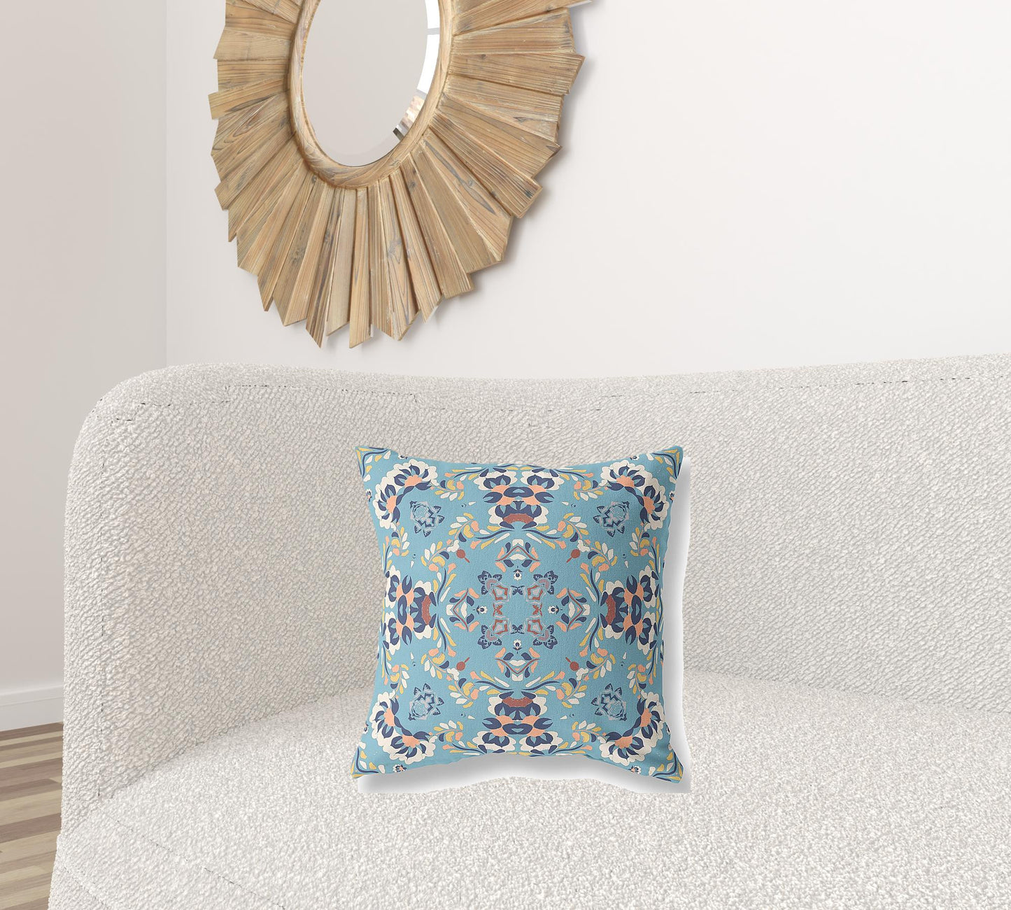 18" X 18" Gray And Blue Blown Seam Suede Geometric Throw Pillow