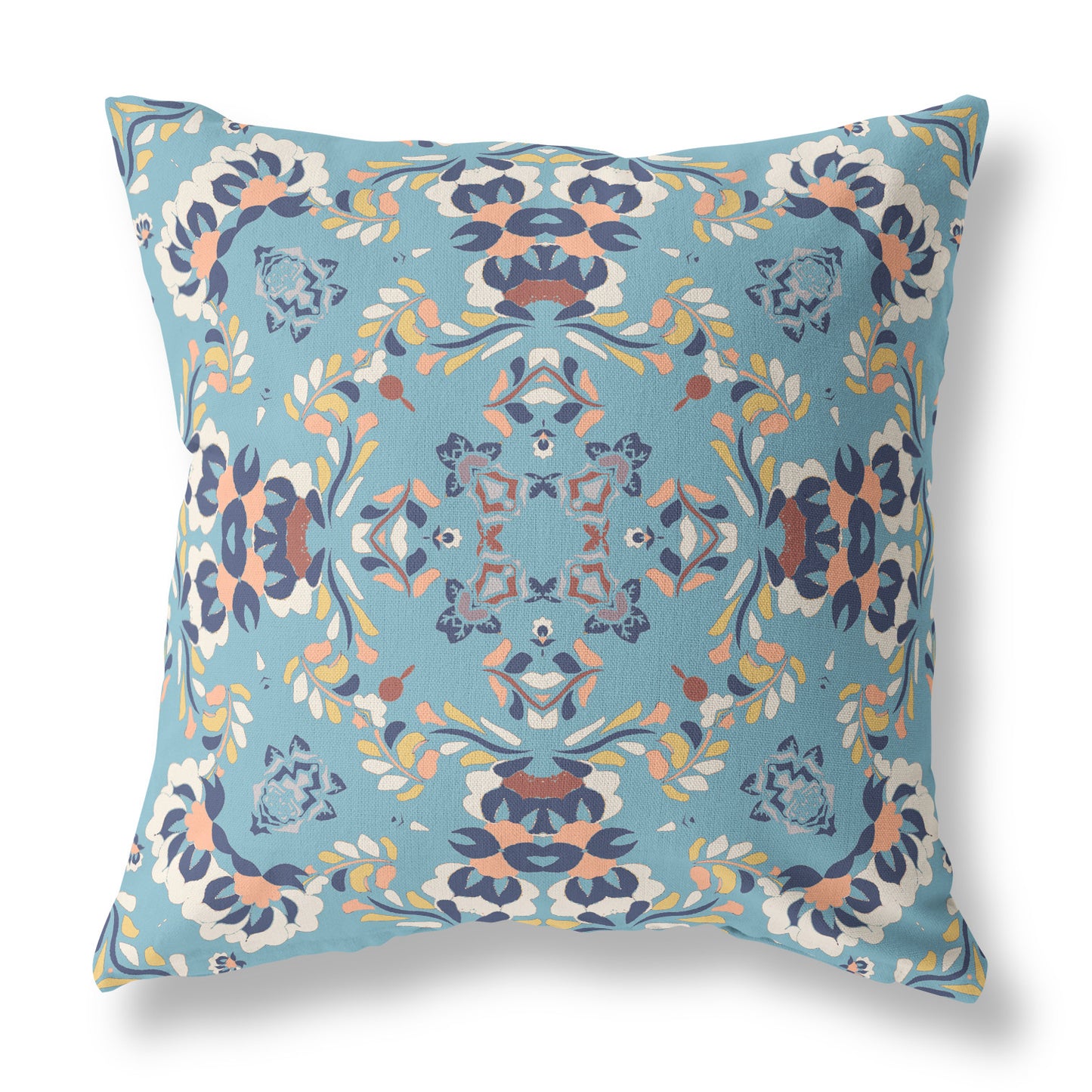 18" X 18" Gray And Blue Blown Seam Suede Geometric Throw Pillow