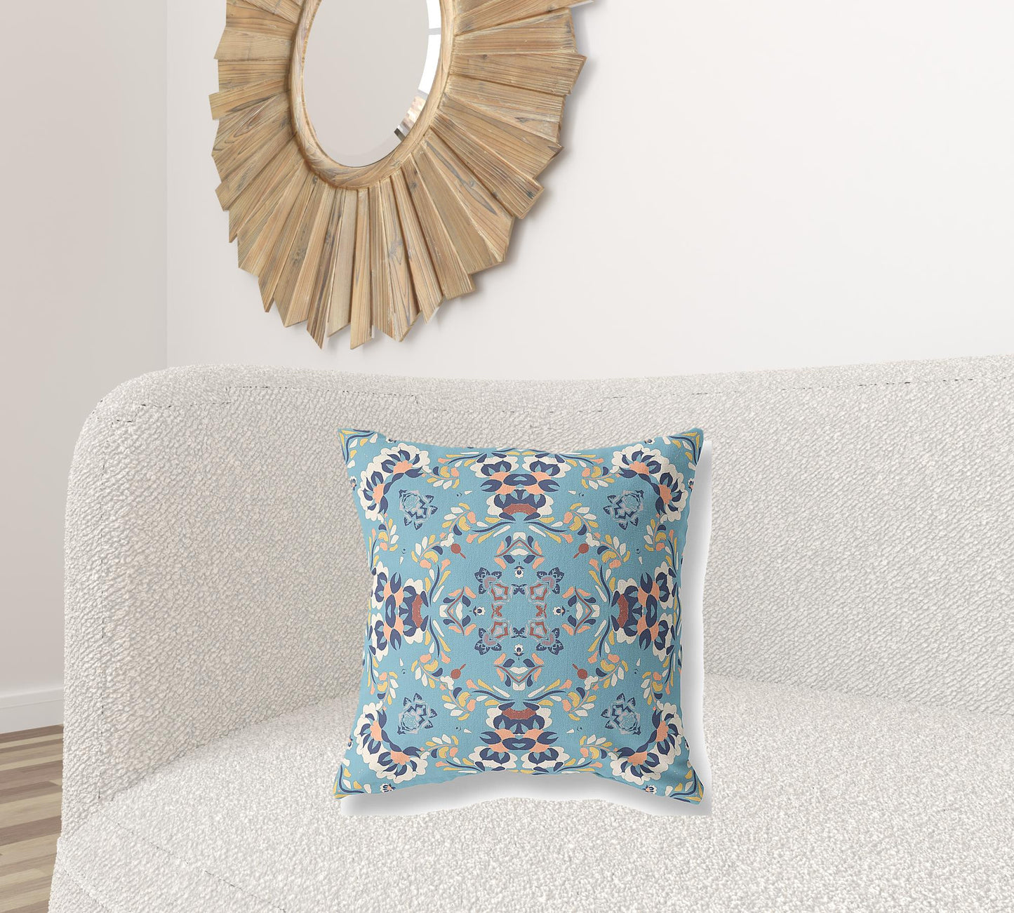 18" X 18" Gray And Blue Blown Seam Suede Geometric Throw Pillow