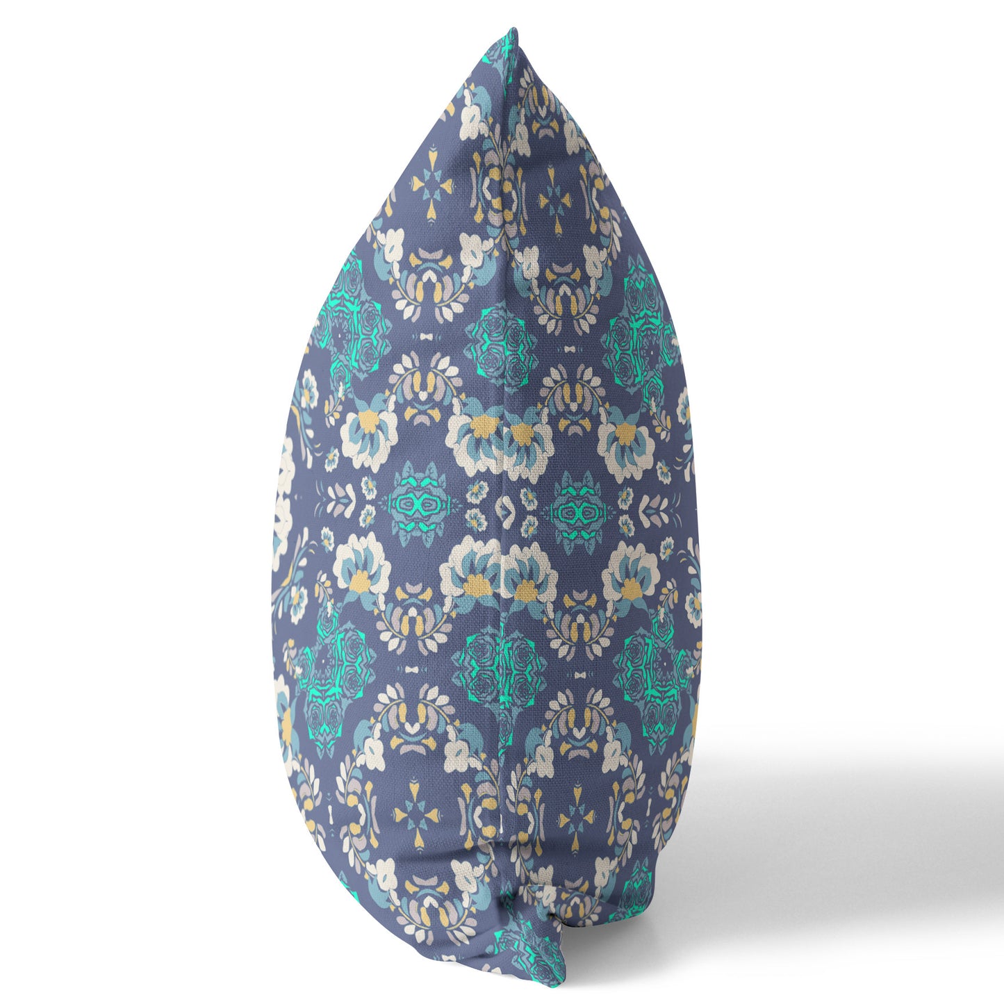 18" X 18" Blue And White Blown Seam Suede Geometric Throw Pillow