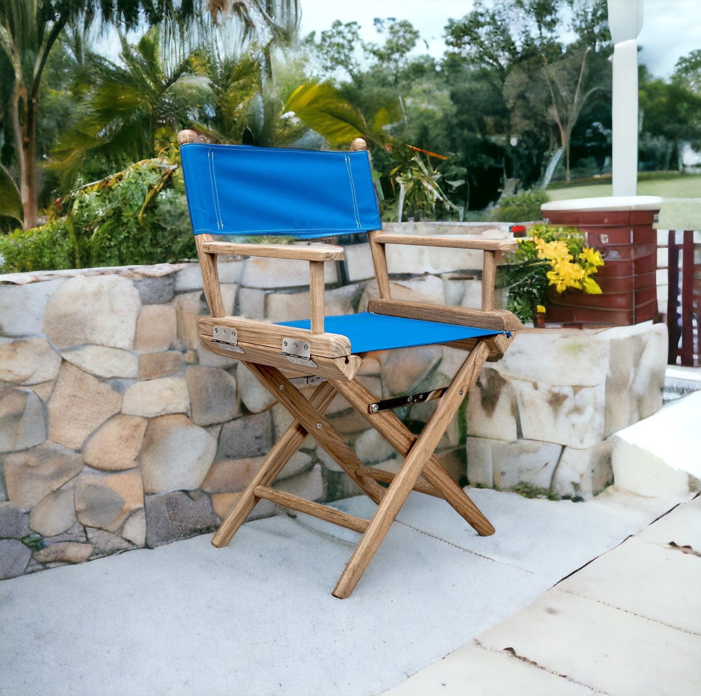 Blue And Brown Solid Wood Director Chair