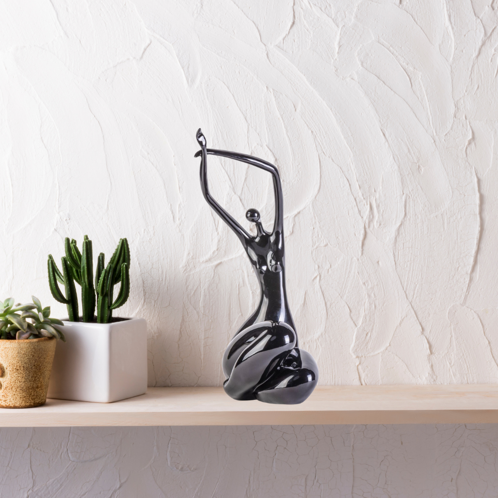 Matte Black Women Stretching Sculpture
