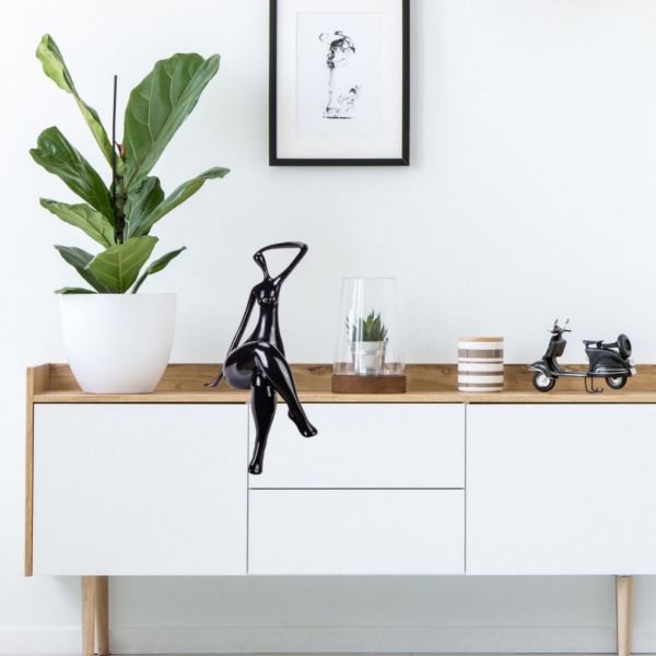 Matte Black Women Posing Sculpture