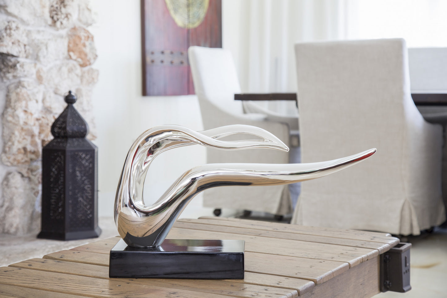 Silver Abstract Wavy Sculpture