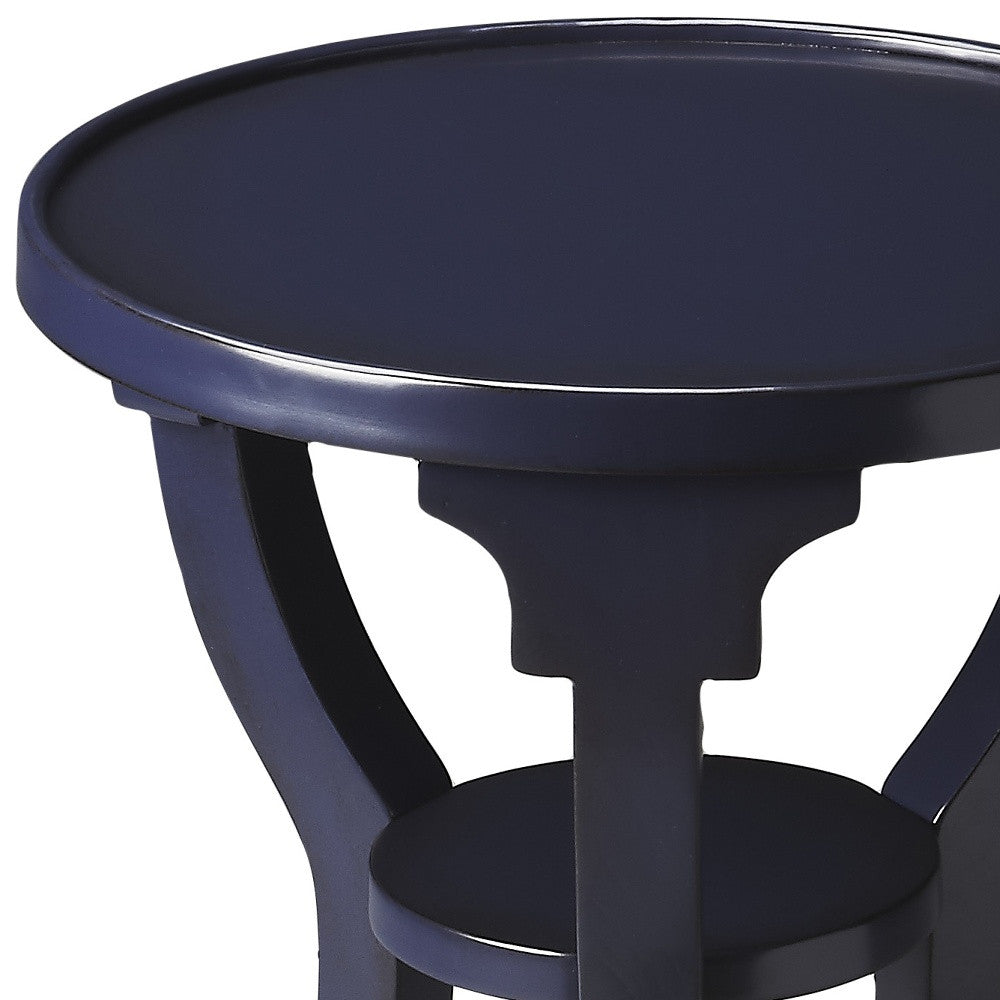 24" Blue Manufactured Wood Round End Table With Shelf