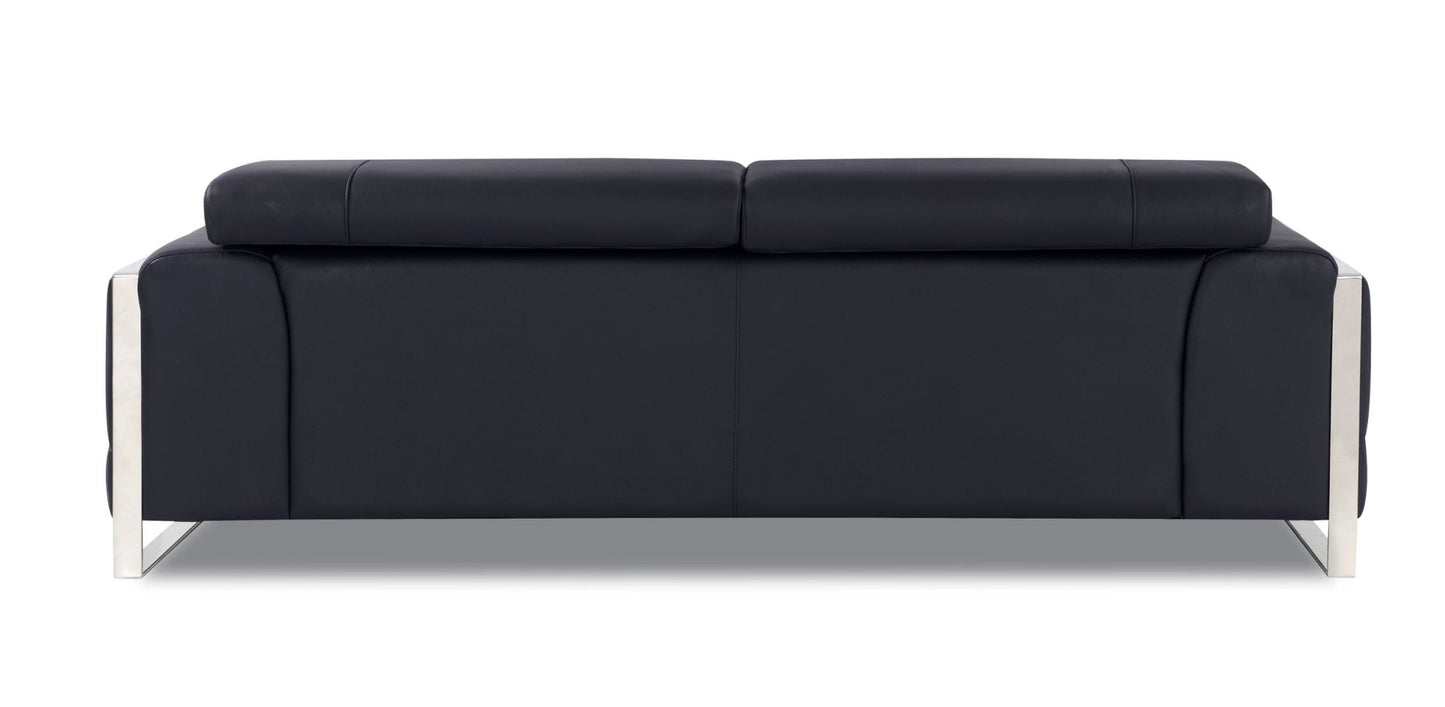 89" Black And Silver Genuine Leather Sofa