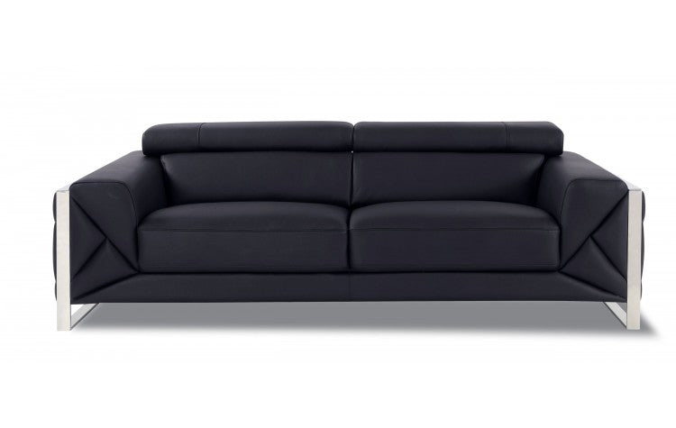 89" Black And Silver Genuine Leather Sofa