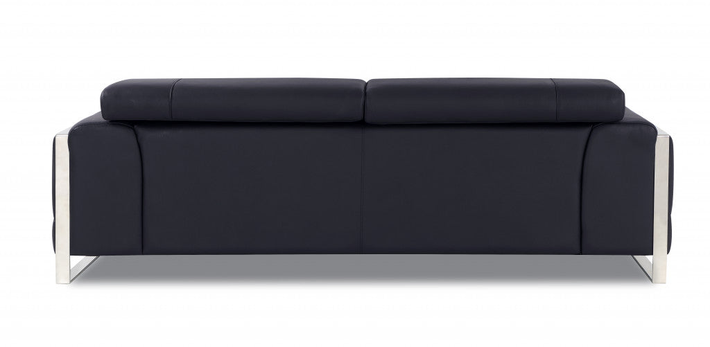 89" Black And Silver Genuine Leather Sofa