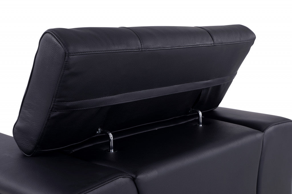 89" Black And Silver Genuine Leather Sofa