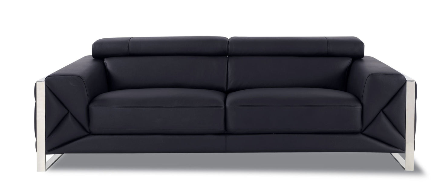 89" Black And Silver Genuine Leather Sofa