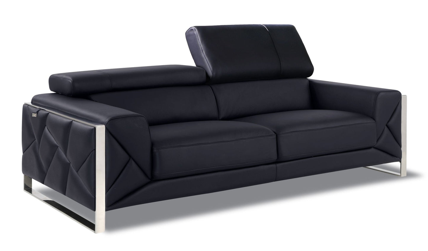 89" Black And Silver Genuine Leather Sofa