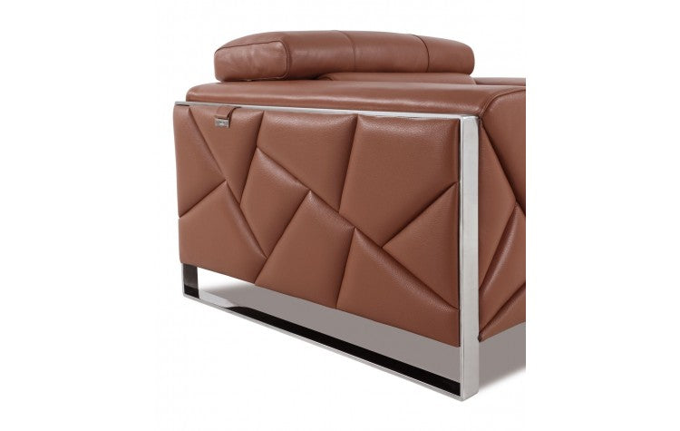 89" Camel And Silver Genuine Leather Sofa
