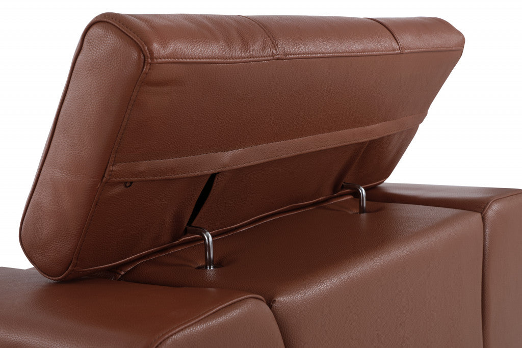 89" Camel And Silver Genuine Leather Sofa