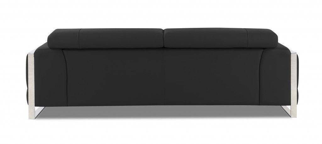 89" Dark Gray And Silver Genuine Leather Sofa