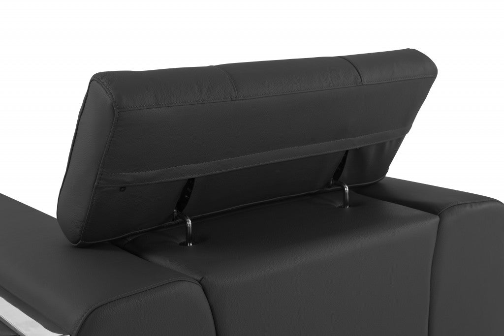 89" Dark Gray And Silver Genuine Leather Sofa