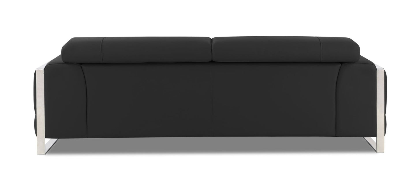 89" Dark Gray And Silver Genuine Leather Sofa